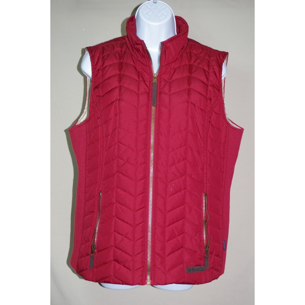 GH Bass & Co Women's Large Red Quilted Chevron Puffer Vest Mock Neck Full Zip